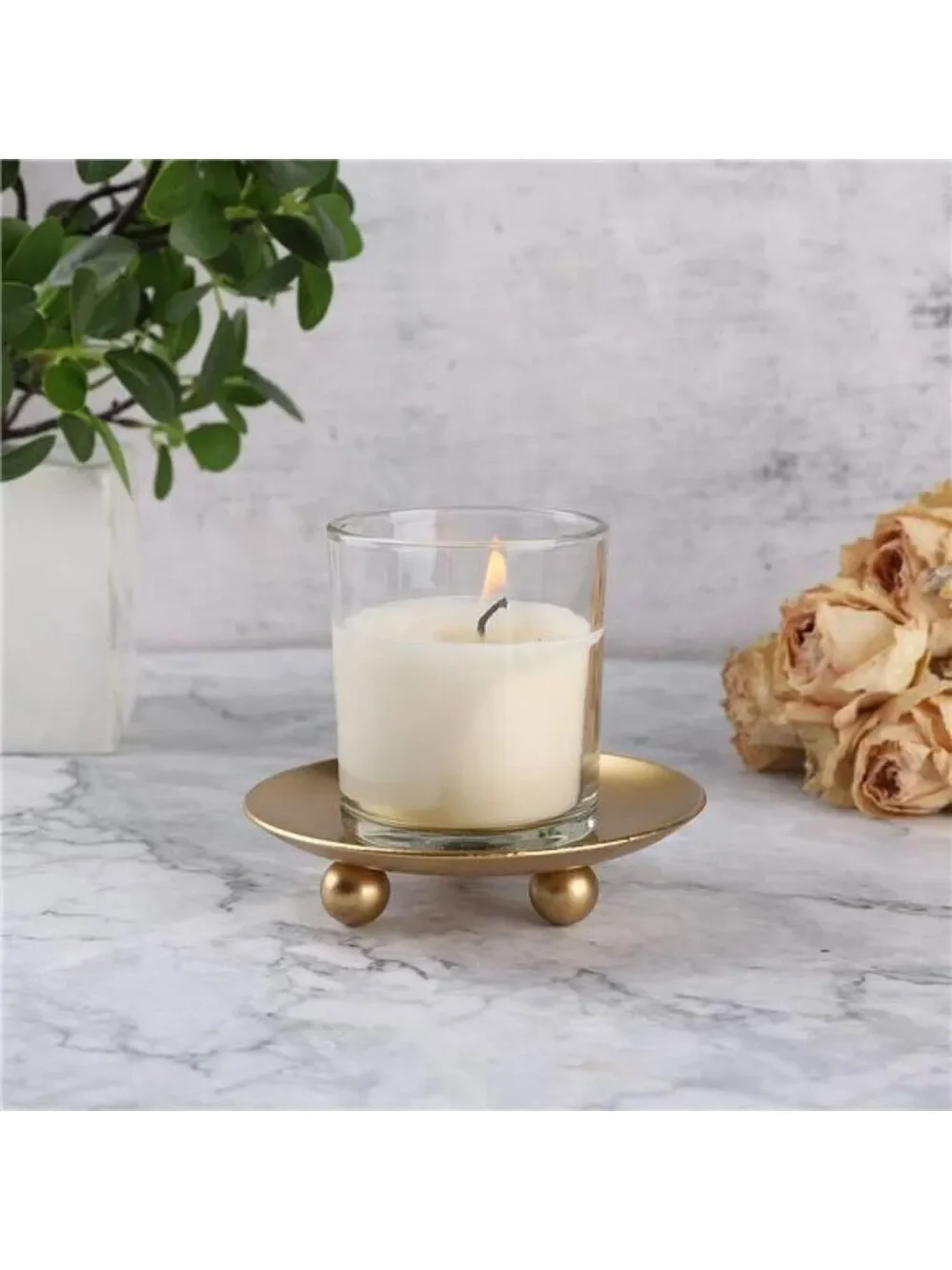 Gold Iron Pillar Candle Holders Set of 3 Decorative Candle Stands for Home Decor